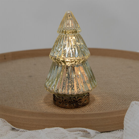 Clayre &amp; Eef   | Kerstdecoratie Beeld Kerstboom met LED Goudkleurig &oslash; 8x14 cm | 6GL4559