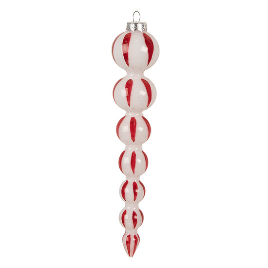 Clayre &amp; Eef   | Kerstbal Wit Rood &oslash; 3x18 cm | 6GL4614