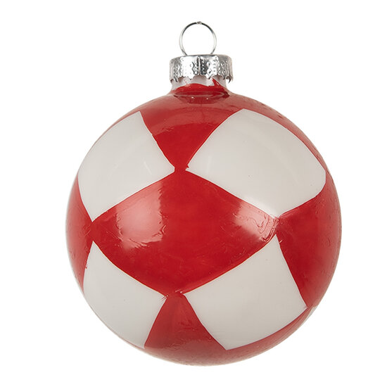 Clayre &amp; Eef   | Kerstbal Rood Wit &oslash; 8x8 cm | 6GL4615