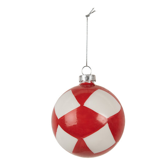 Clayre &amp; Eef   | Kerstbal Rood Wit &oslash; 8x8 cm | 6GL4615