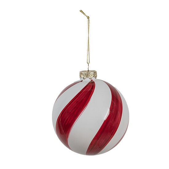 Clayre &amp; Eef   | Kerstbal Rood Wit &oslash; 8x8 cm | 6GL4618