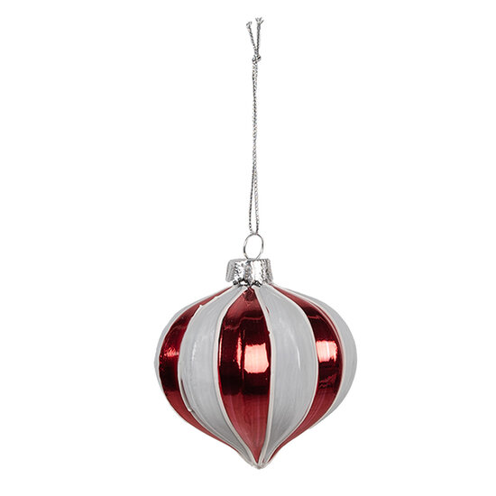 Clayre &amp; Eef   | Kerstbal Rood Wit &oslash; 8x8 cm | 6GL4628