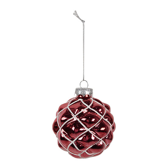 Clayre &amp; Eef   | Kerstbal Rood Wit &oslash; 8x8 cm | 6GL4642