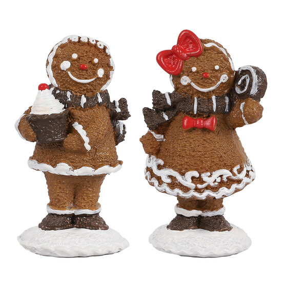 Clayre &amp; Eef   | Decoratie peperkoekpoppenset van 2 Bruin Wit 2x2x5 / 2x2x5 cm | 6PR4306