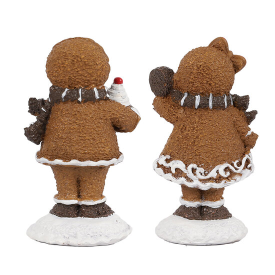 Clayre &amp; Eef   | Decoratie peperkoekpoppenset van 2 Bruin Wit 2x2x5 / 2x2x5 cm | 6PR4306