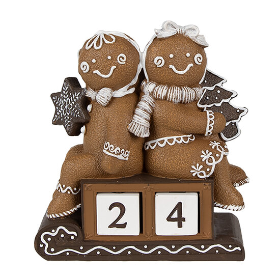 Clayre &amp; Eef   | Decoratie peperkoekpoppen met kalender Bruin Wit 11x4x13 cm | 6PR4311