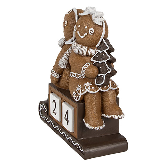 Clayre &amp; Eef   | Decoratie peperkoekpoppen met kalender Bruin Wit 11x4x13 cm | 6PR4311