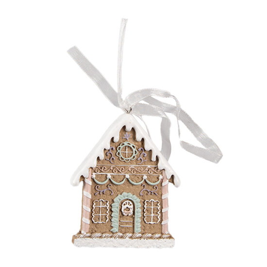 Clayre &amp; Eef   | Decoratie hanger huisje Bruin Wit 6x1x8 cm | 6PR4322