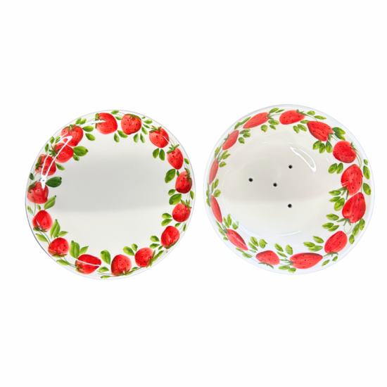 Fruit-test aardbeien wit rood groen 21,5 cm aardewerk | TR17 | Piccobella Italiaans Servies