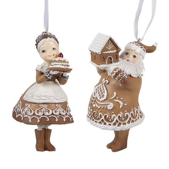 Clayre &amp; Eef   | Hanger kerstman en kerstvrouw (set van 2) Bruin, Beige 9x7x13 cm / 8x6x13 cm | 6PR3902GG