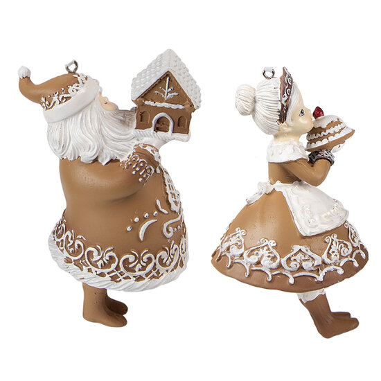 Clayre &amp; Eef   | Hanger kerstman en kerstvrouw (set van 2) Bruin, Beige 9x7x13 cm / 8x6x13 cm | 6PR3902GG