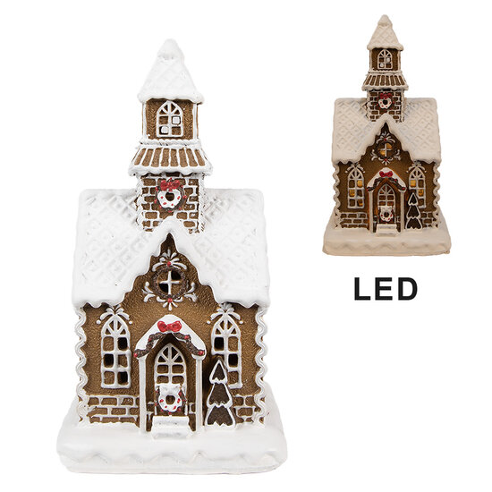 Clayre &amp; Eef   | Decoratie Huis met LED Bruin, Wit 13x11x25 cm | 6PR4974GG