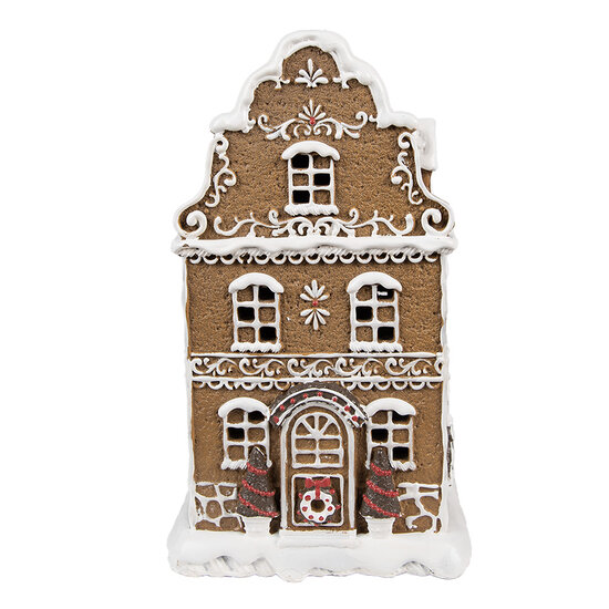 Clayre &amp; Eef   | Decoratie Huis met LED Bruin, Wit 12x10x21 cm / 3xAAA | 6PR4976GG