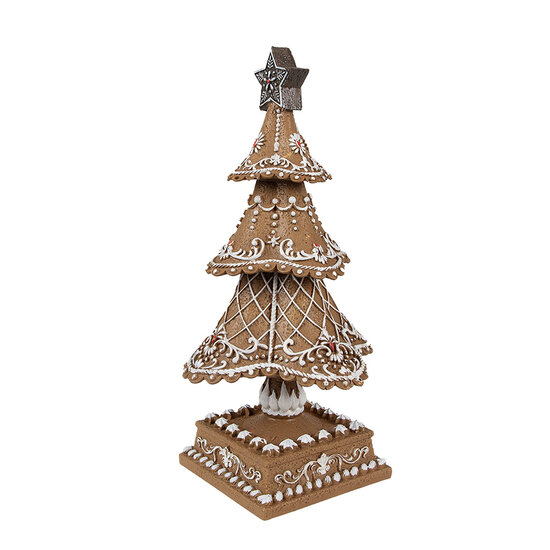 Clayre &amp; Eef   | Kerstdecoratie Beeld Kerstboom Bruin, Wit &oslash; 18x32 cm | 6PR4978GG