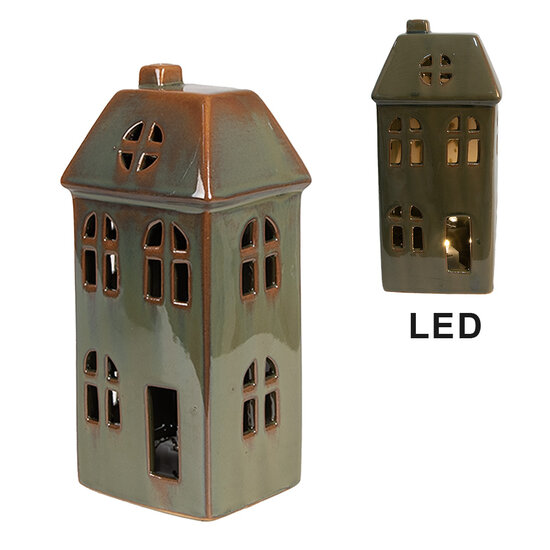 Clayre &amp; Eef   | Decoratie Huisje met LED Groen 7x6x15 cm | 6CE1797