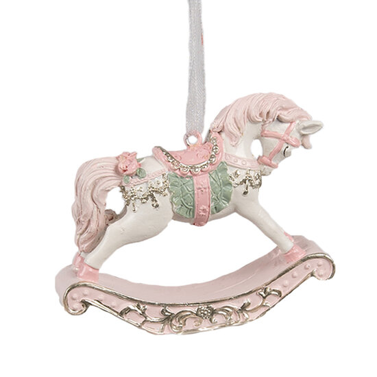 Clayre &amp; Eef   | Decoratie Hanger Hobbelpaard Roze 8x2x7 cm | 6PR4224