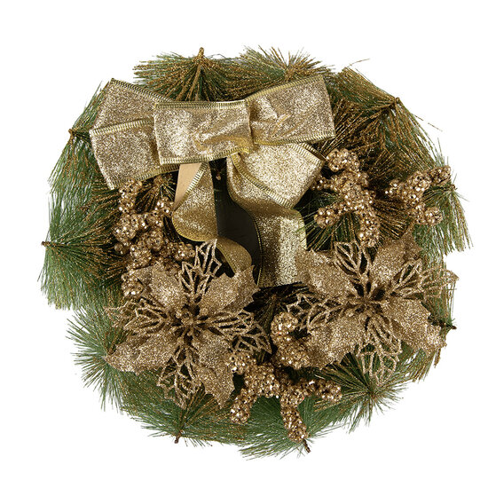 Clayre &amp; Eef   | Kerstdecoratie Krans Goudkleurig Groen &oslash; 30x7 cm | 65771