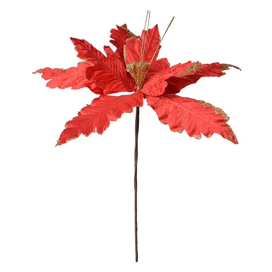 Clayre &amp; Eef   | Kerstdecoratie Bloem Rood Goudkleurig &oslash; 34x48 cm | 65834