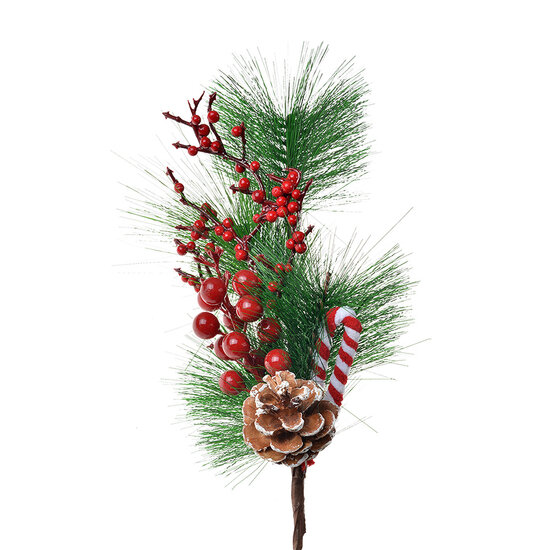 Clayre &amp; Eef   | Kerstdecoratie Tak Rood Groen 12x9x39 cm | 65844