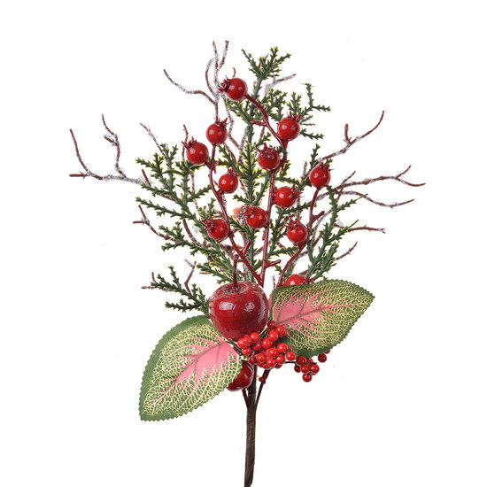 Clayre &amp; Eef   | Kerstdecoratie Tak Rood Groen 16x6x37 cm | 65846