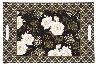 Dekoratief | Dienblad m/handvaten &#039;Art Deco Flowers&#039;, pvc, 49x34cm | A226103