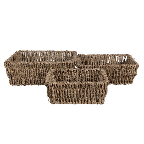 Clayre &amp; Eef   | Opbergmanden Set van 3 Bruin 23x23x8 / 21x21x7 / 17x17x6 cm | 65711