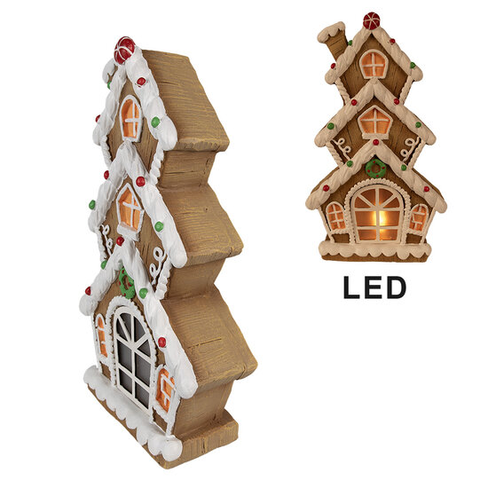 Clayre &amp; Eef   | Decoratie Huis met LED Bruin Wit 24x11x41 cm / 2xAAA | 6MG0051