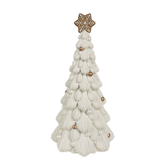 Clayre &amp; Eef   | Kerstdecoratie Kerstboom Wit Bruin &oslash; 15x31 cm | 6PR4245