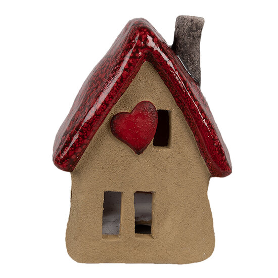 Clayre &amp; Eef   | Decoratie Huisje Bruin Rood 12x9x16 cm | 6CE1776