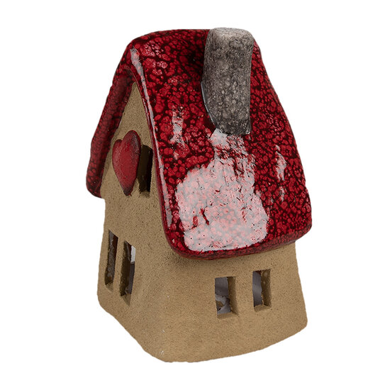 Clayre &amp; Eef   | Decoratie Huisje Bruin Rood 12x9x16 cm | 6CE1776