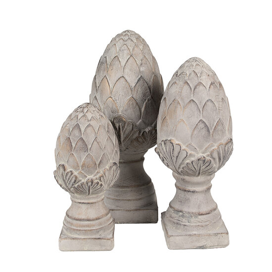 Clayre &amp; Eef   | Decoratie Beeld Dennenappel Grijs &oslash; 12x26 cm | 6TE0545S