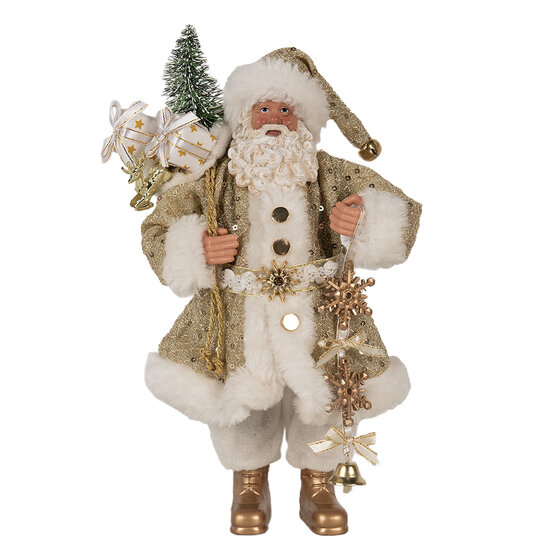 Clayre &amp; Eef   | Kerstdecoratie Kerstman Goudkleurig Wit 17x10x27 cm | 65588