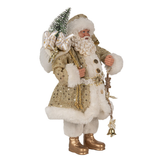 Clayre &amp; Eef   | Kerstdecoratie Kerstman Goudkleurig Wit 17x10x27 cm | 65588