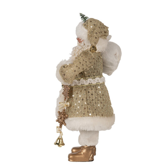 Clayre &amp; Eef   | Kerstdecoratie Kerstman Goudkleurig Wit 17x10x27 cm | 65588