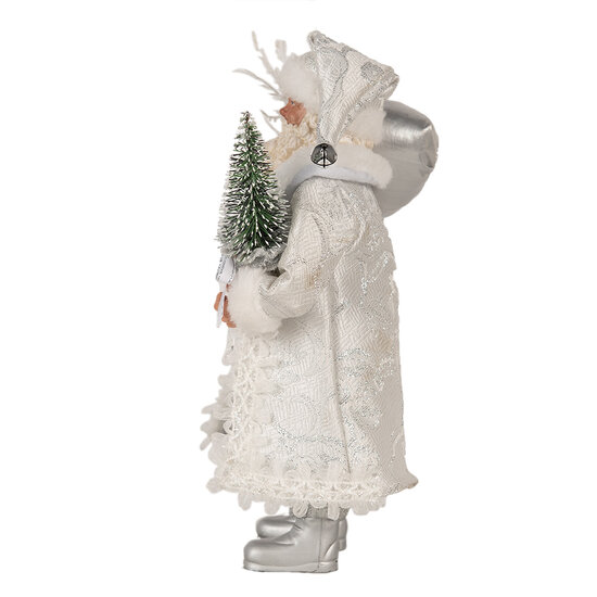 Clayre &amp; Eef   | Kerstdecoratie Kerstman Wit Zilverkleurig 16x10x27 cm | 65591