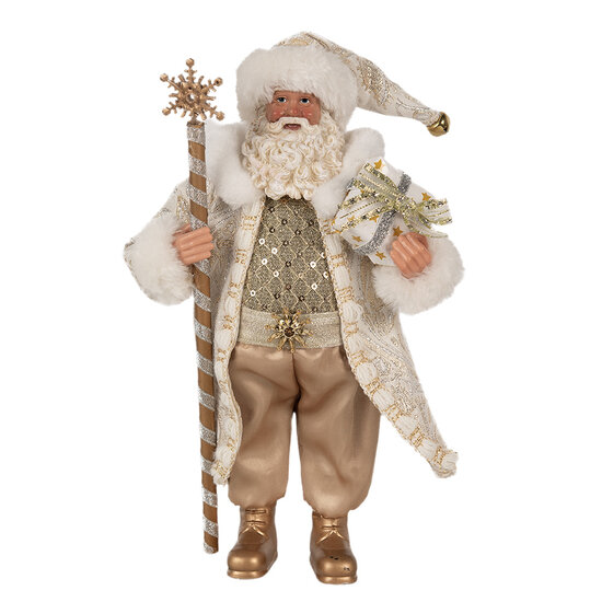 Clayre &amp; Eef   | Kerstdecoratie Kerstman Wit Beige 16x10x27 cm | 65593