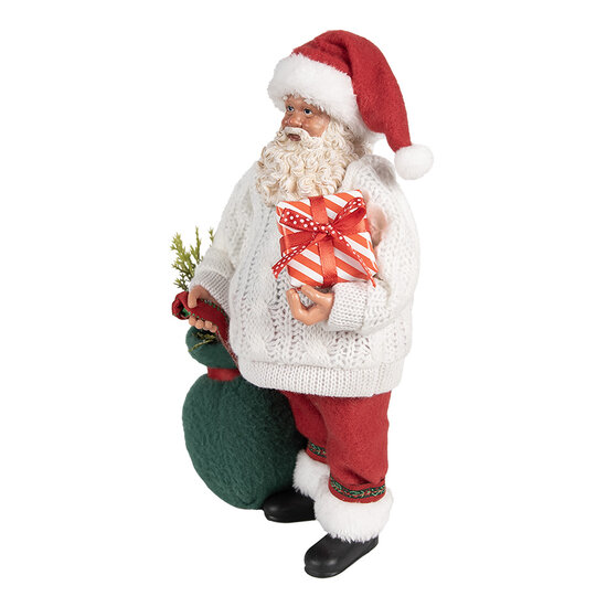 Clayre &amp; Eef   | Kerstdecoratie Kerstman Wit Rood 18x13x27 cm | 65599