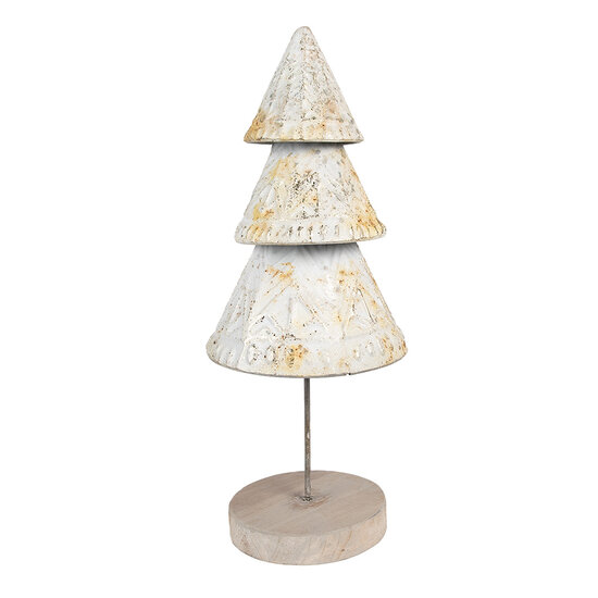 Clayre &amp; Eef   | Kerstdecoratie Kerstboom Wit Bruin &oslash; 12x32 cm | 65868