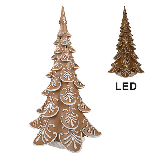 Clayre &amp; Eef   | Kerstdecoratie Kerstboom met LED Bruin, Beige 26x23x42 cm / 3xAA | 6PR3905GG