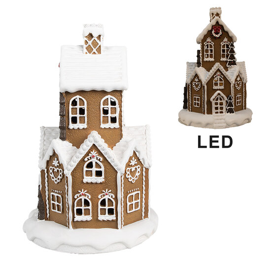 Clayre &amp; Eef   | Decoratie Huis met LED Bruin Wit &Oslash; 21x33 cm / 3xAAA | 6PR4310