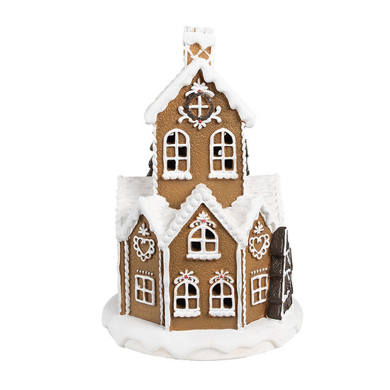 Clayre &amp; Eef   | Decoratie Huis met LED Bruin Wit &Oslash; 21x33 cm / 3xAAA | 6PR4310