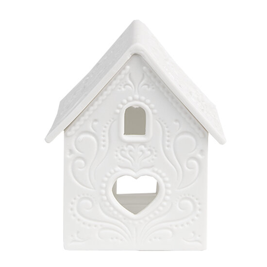 Clayre &amp; Eef   | Theelichthouder Kerst Huisje Wit 7x8x9 cm | 6CE1739