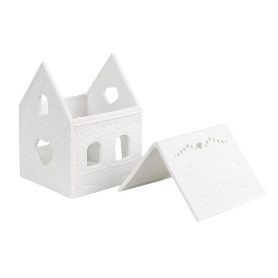 Clayre &amp; Eef   | Theelichthouder Kerst Huisje Wit 7x8x9 cm | 6CE1739