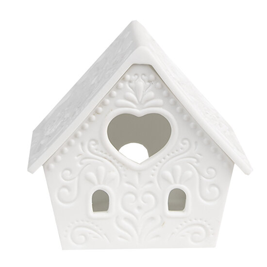 Clayre &amp; Eef   | Theelichthouder Kerst Huisje Wit 9x7x8 cm | 6CE1740