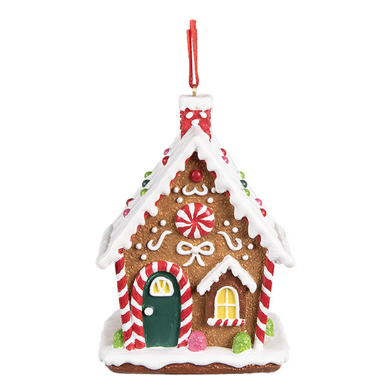 Clayre &amp; Eef   | Decoratie hanger Huisje Bruin Wit 7x5x9 cm | 6PR4255