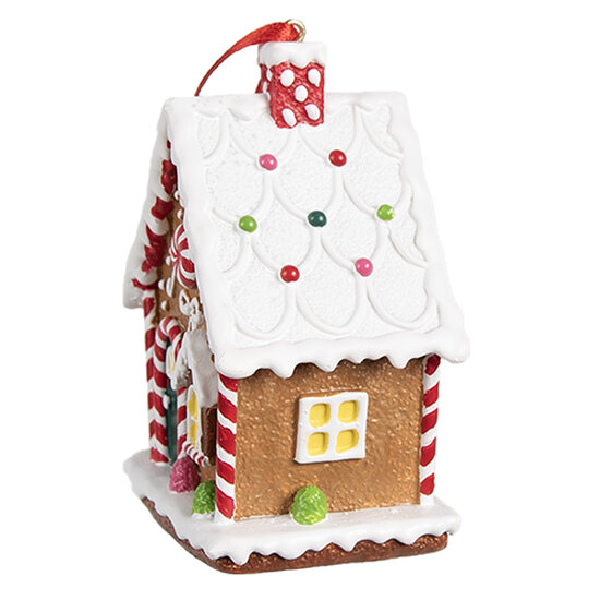 Clayre &amp; Eef   | Decoratie hanger Huisje Bruin Wit 7x5x9 cm | 6PR4255