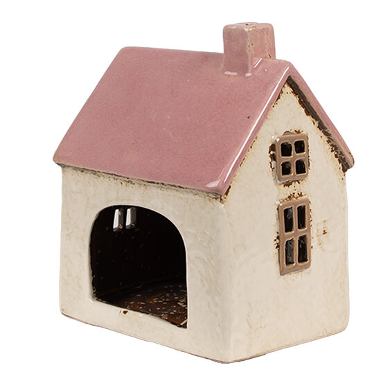 Clayre &amp; Eef   | Theelichthouder Kerst Huisje Beige Roze 13x10x16 cm | 6CE1900