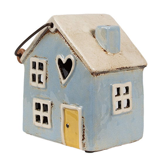 Clayre &amp; Eef   | Theelichthouder Kerst Huisje Blauw Beige 16x11x15 cm | 6CE1910