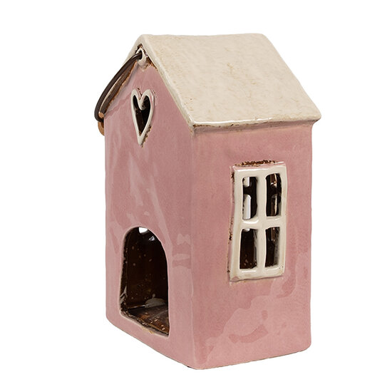 Clayre &amp; Eef   | Theelichthouder Kerst Huisje Roze Beige 16x11x21 cm | 6CE1912