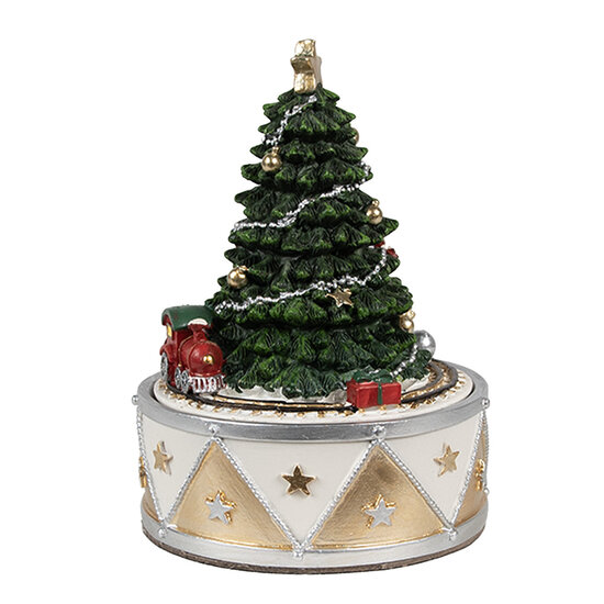 Clayre &amp; Eef   | Muziekdoos Kerstboom Groen Goudkleurig &oslash; 11x15 cm | 6PR5099